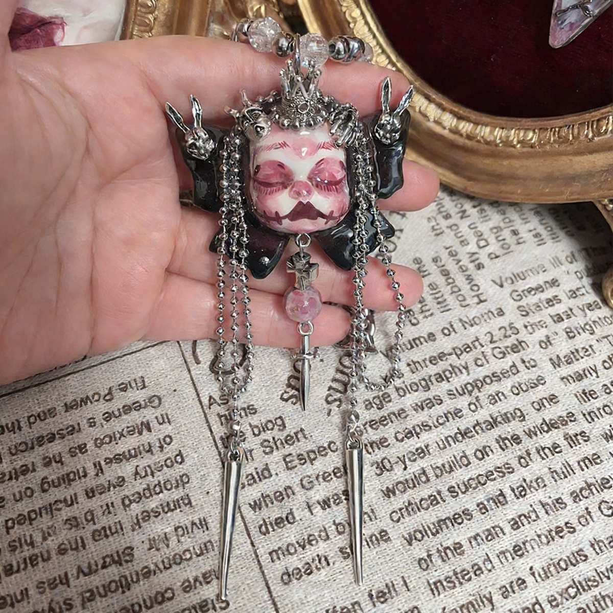 Pink Nightmare Butterfly Crown Gothic Doll Necklace