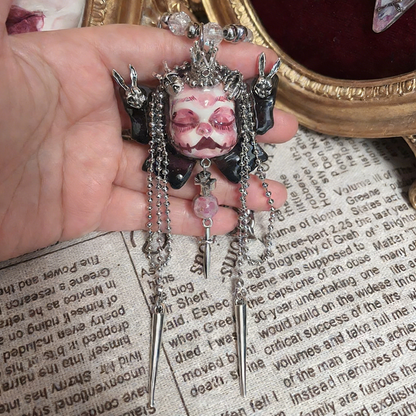 Pink Nightmare Butterfly Crown Gothic Doll Necklace