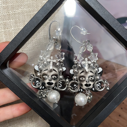 Black and White Cross Heart Freak Baby Earrings