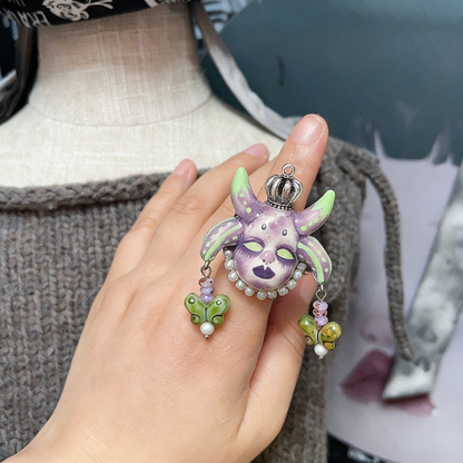 Purple Horn Butterfly Pendant Ring
