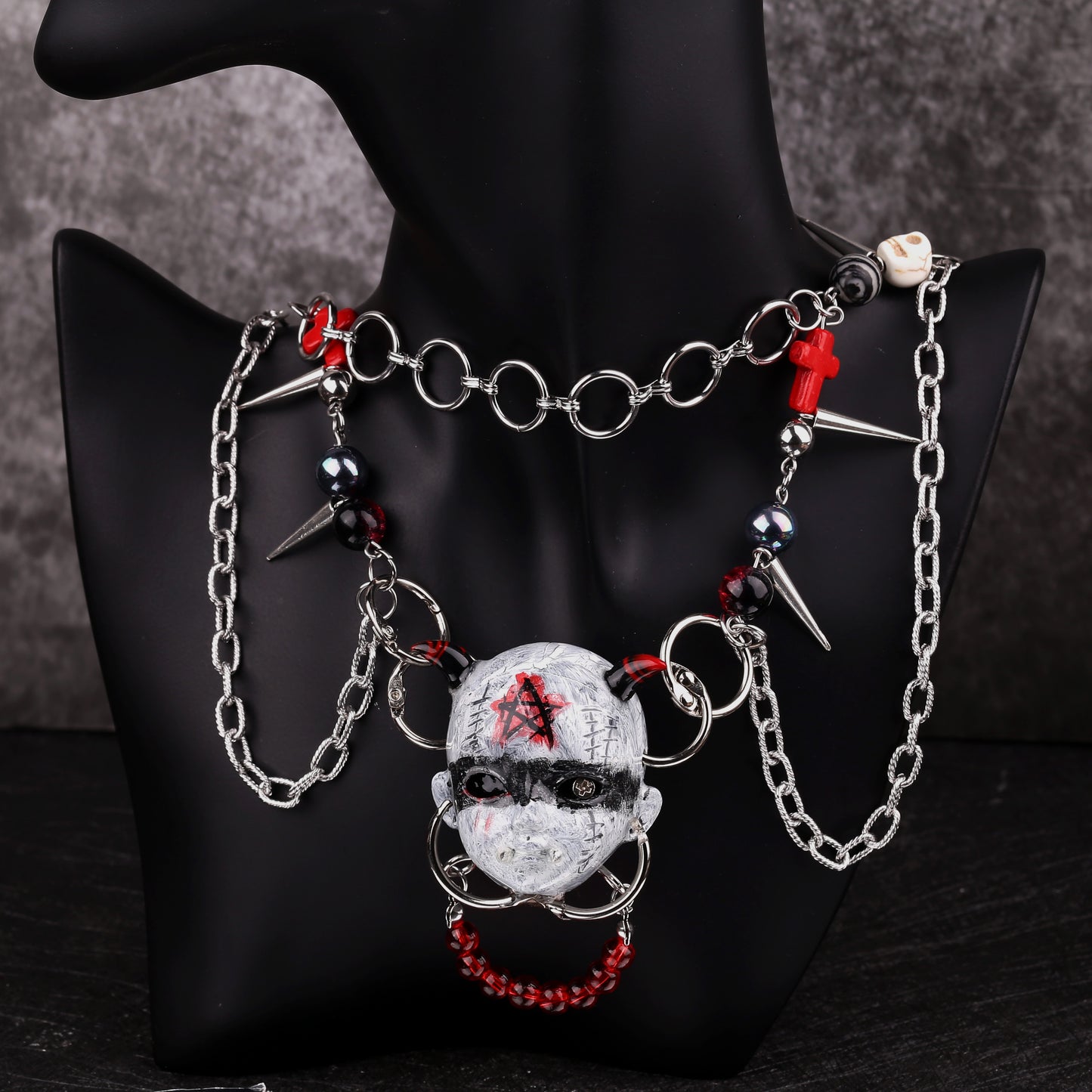Gothic Devil Doll Head Necklace