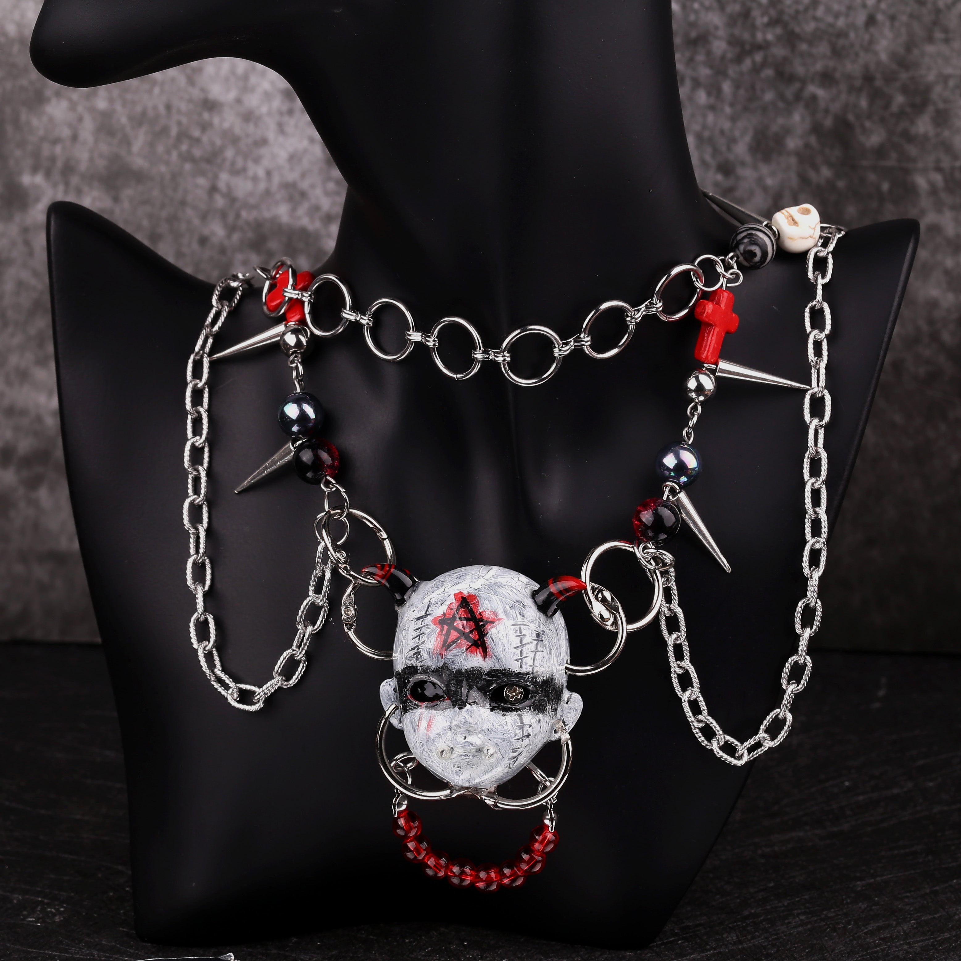 Gothic Devil Doll Head Necklace