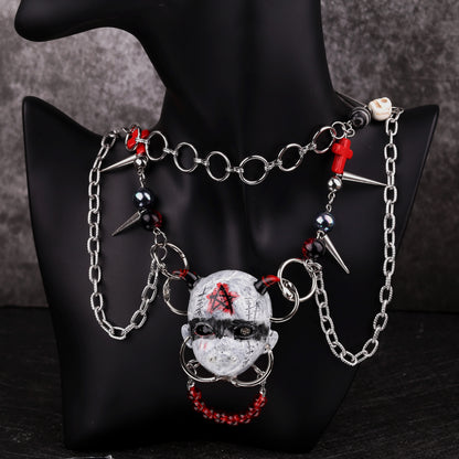 Gothic Devil Doll Head Necklace
