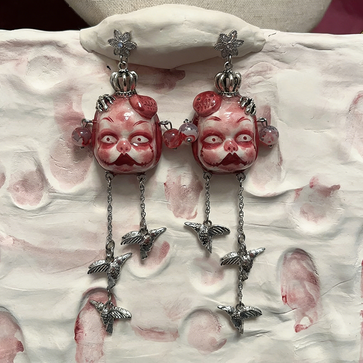 Red Crown Claw Bird Freak Baby Earrings