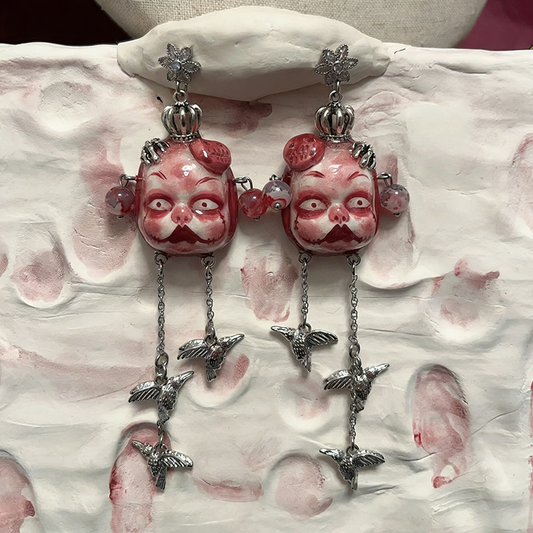 Red Crown Claw Bird Freak Baby Earrings