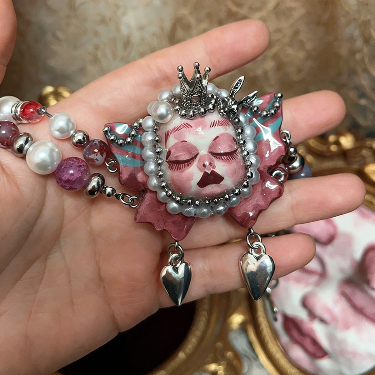 Pink Butterfly Crown Heart Bracelet