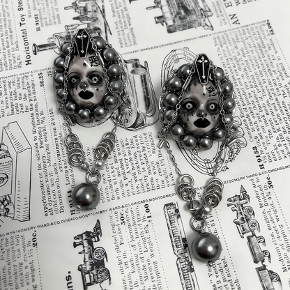 Evil Face Beaded Chain Earrings