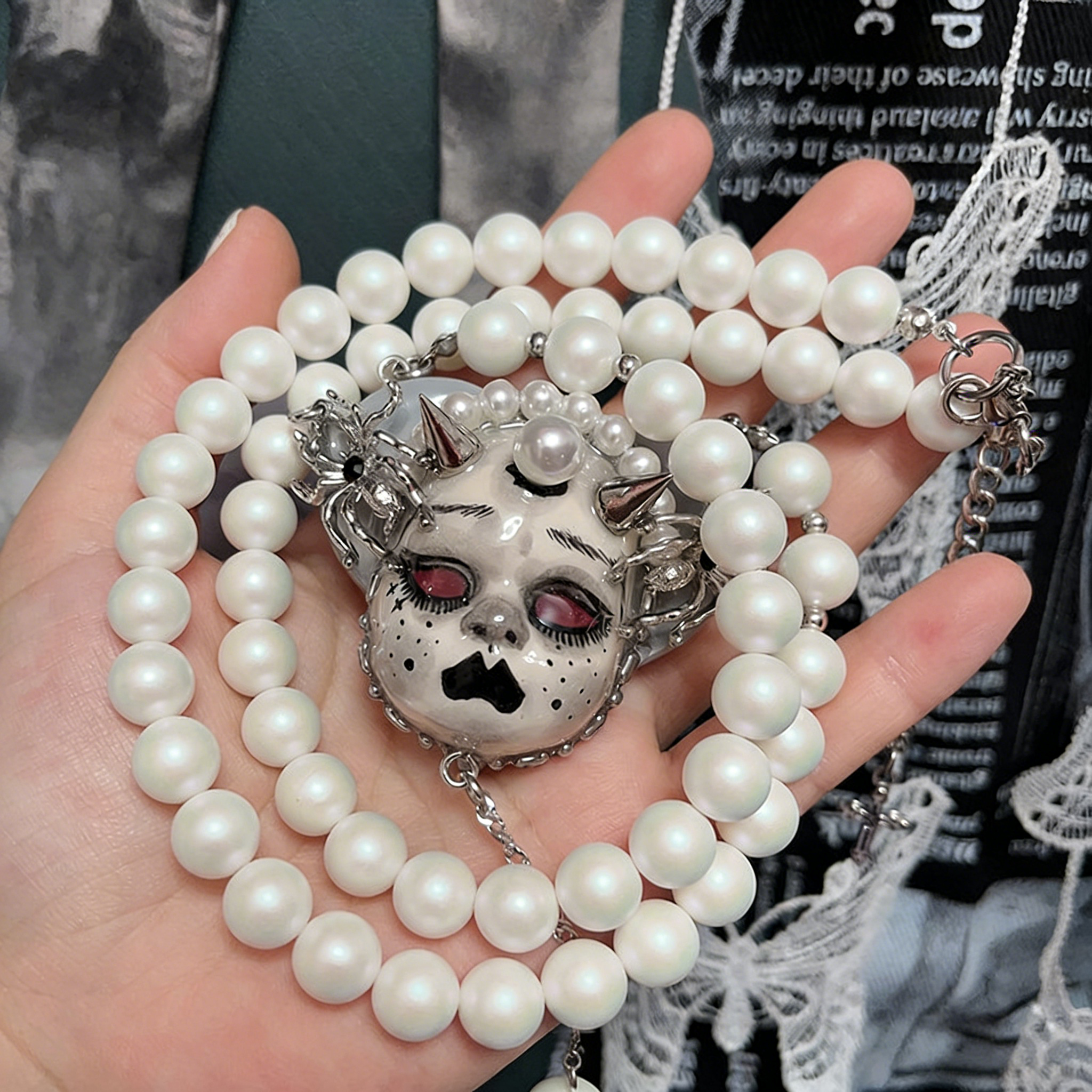 White Nightmare Gothic Doll Necklace