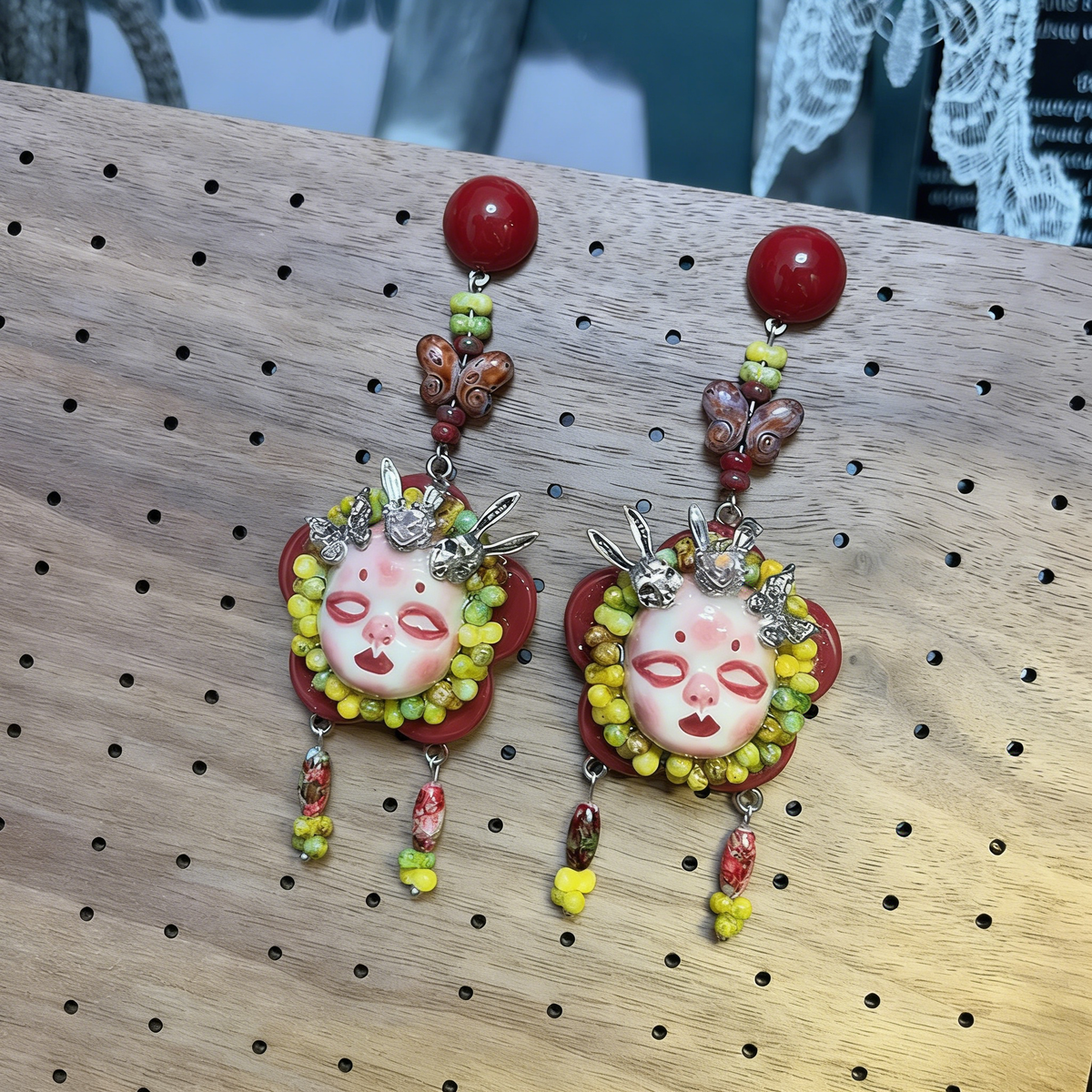 Red Butterfly Bunny Ear Freak Baby Earrings