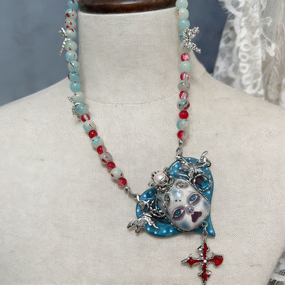 Blue Heart Puppet Gothic Doll Necklace