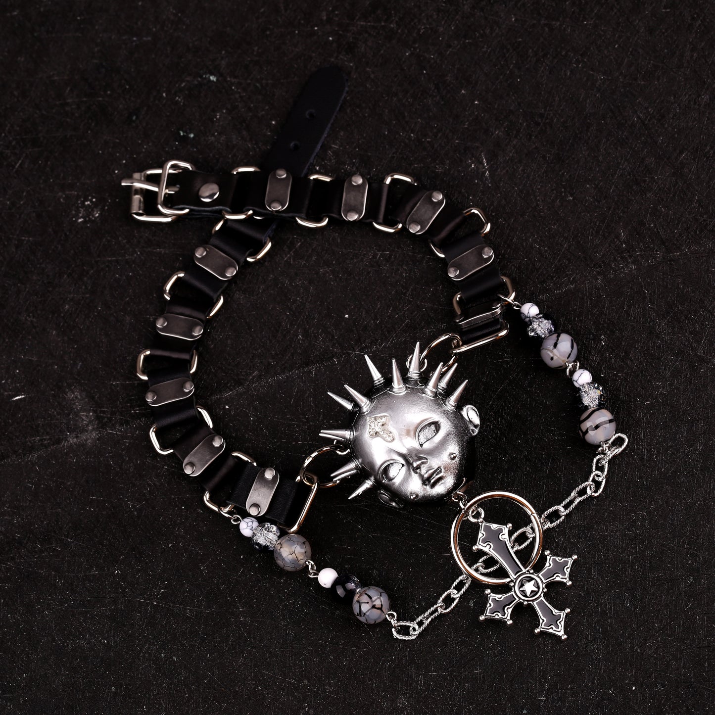 Black Rivet Cross Choker