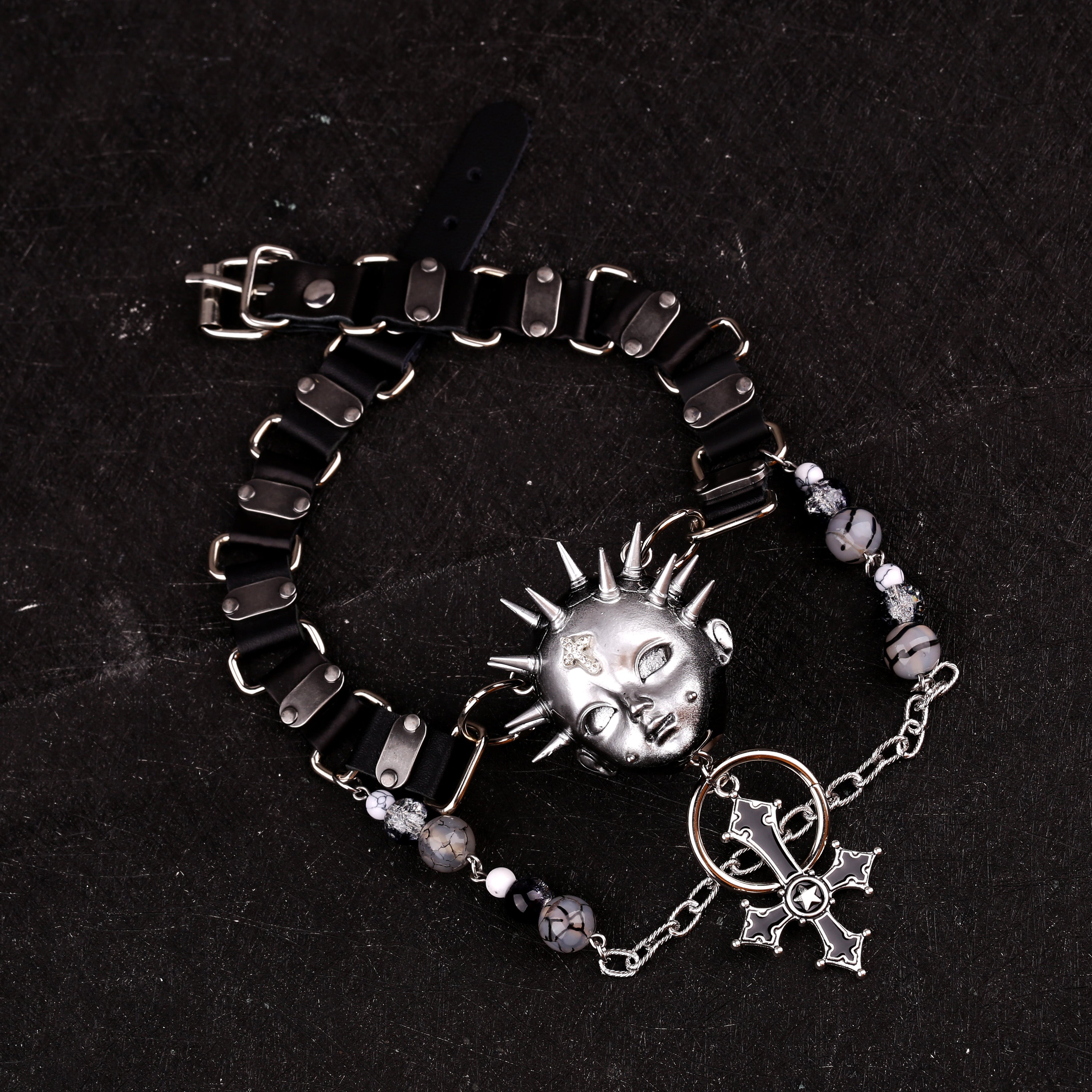 Black Rivet Cross Choker