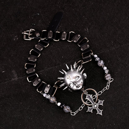 Black Rivet Cross Choker