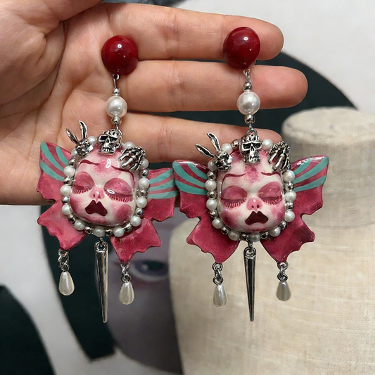 Butterfly Wing Skull Bunny Freak Baby Earrings