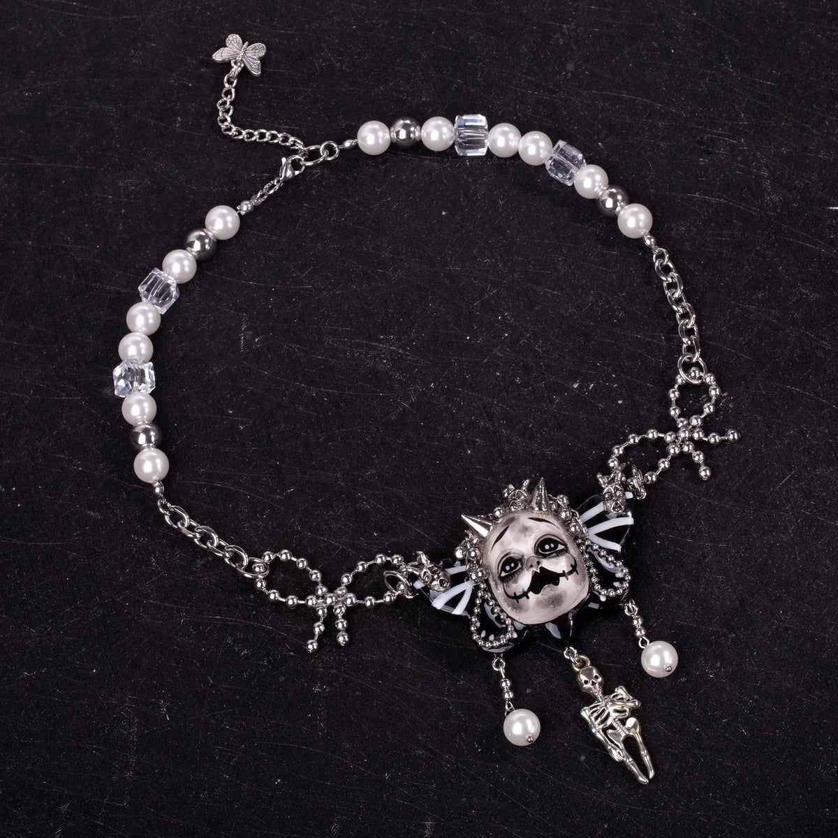 Horned Skeleton Butterfly Gothic Doll Necklace