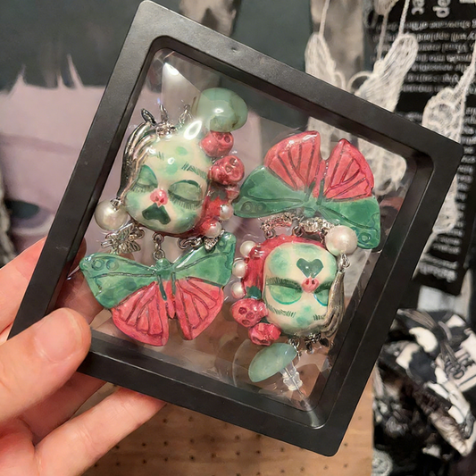 Green and Pink Butterfly Claw Freak Baby Earrings