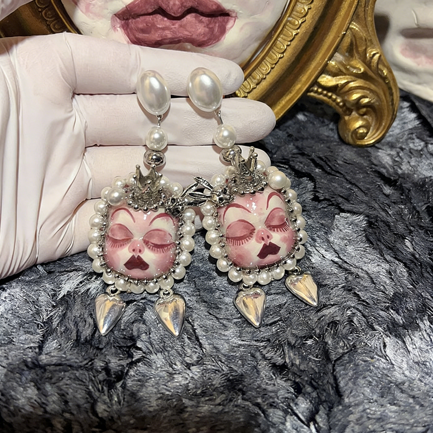 Pink Crown Bunny Heart Freak Baby Earrings