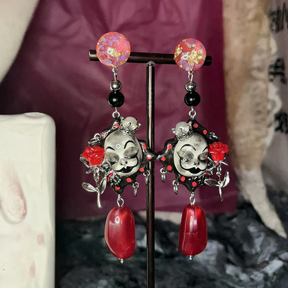 Red Rose Crown Clown Earrings
