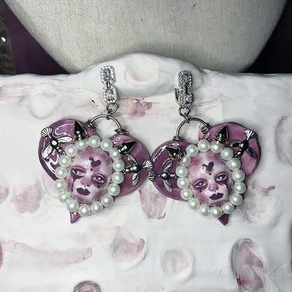 Violet Heart Pearl Nightmare Gothic Doll Necklace