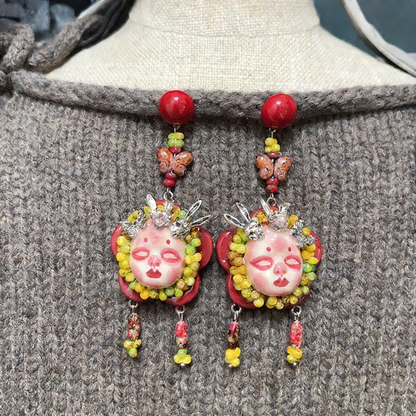 Red Butterfly Bunny Ear Freak Baby Earrings