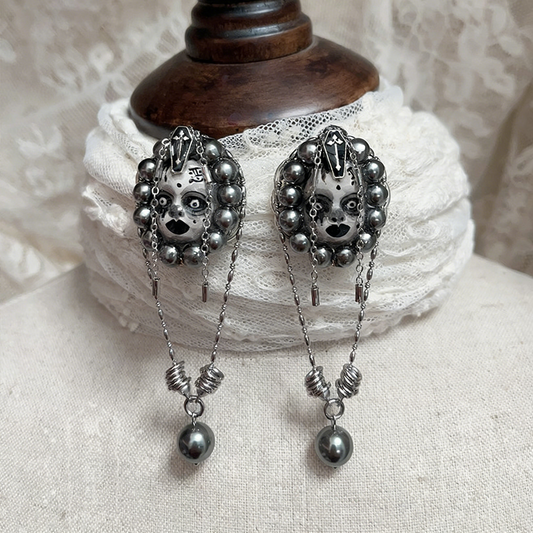 Evil Face Beaded Chain Earrings