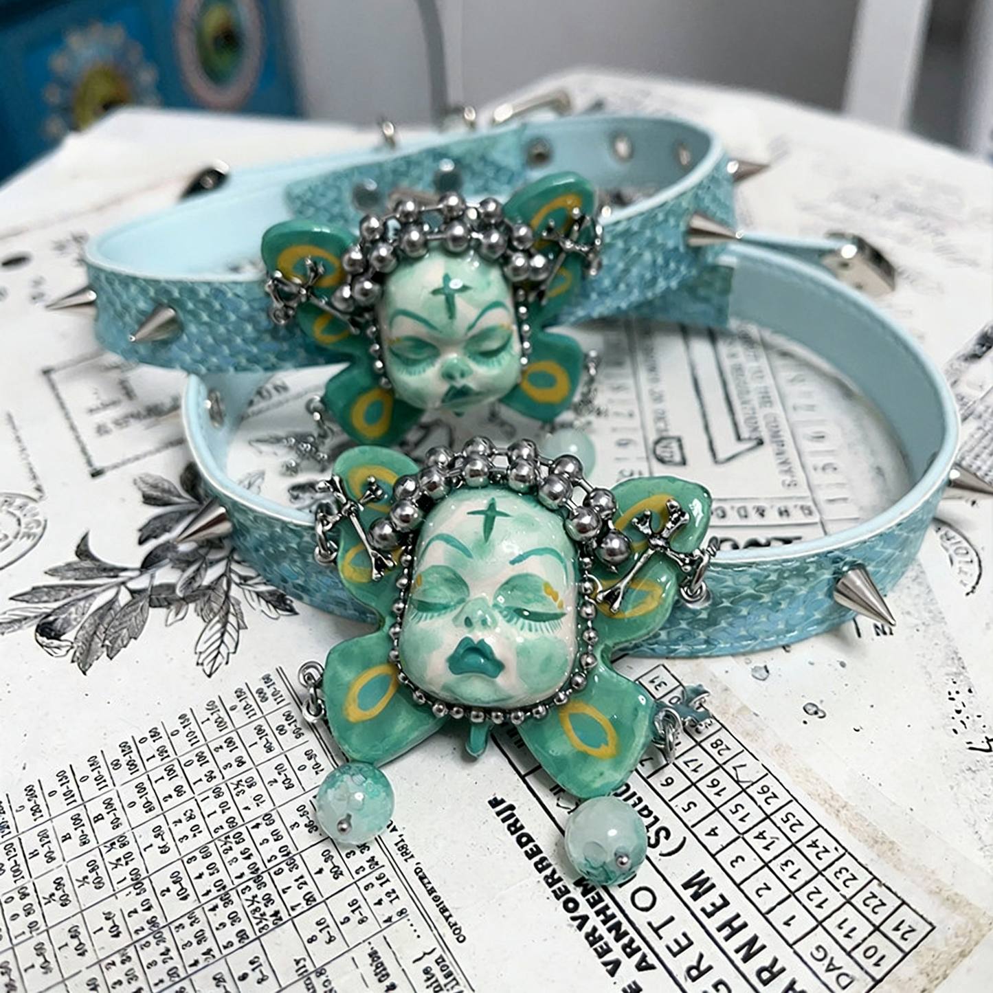 Teal Butterfly Bone Ritual Choker