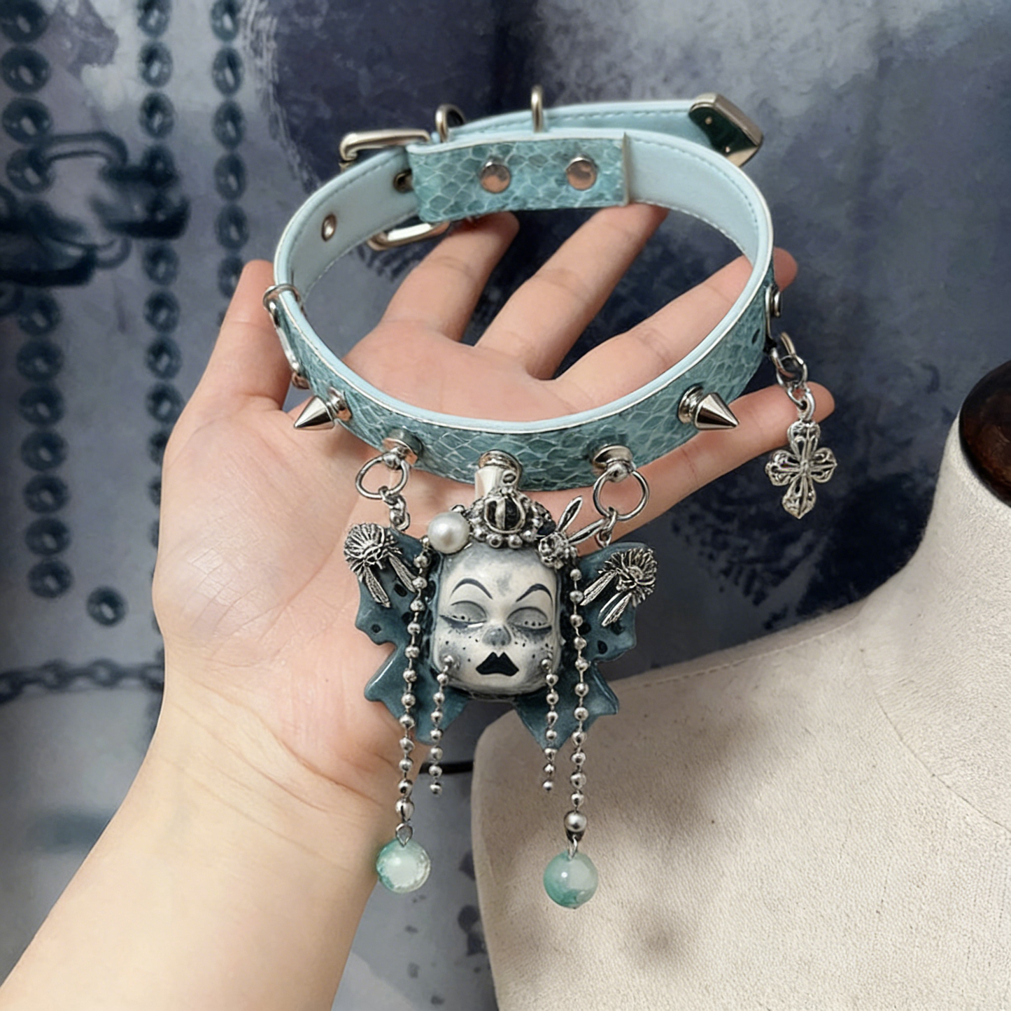 Teal Butterfly Crown Choker