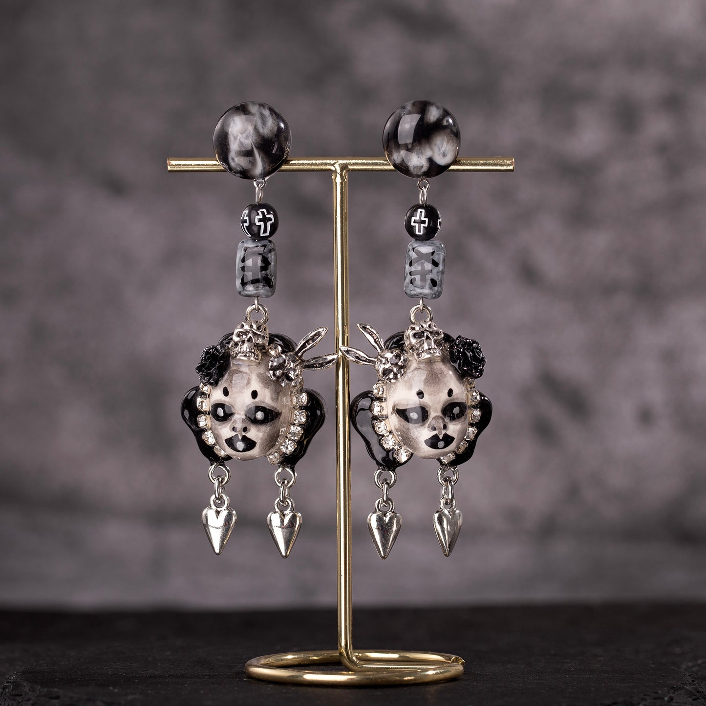 Black and White Killing Heart Freak Baby Earrings