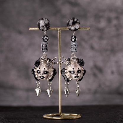 Black and White Killing Heart Freak Baby Earrings