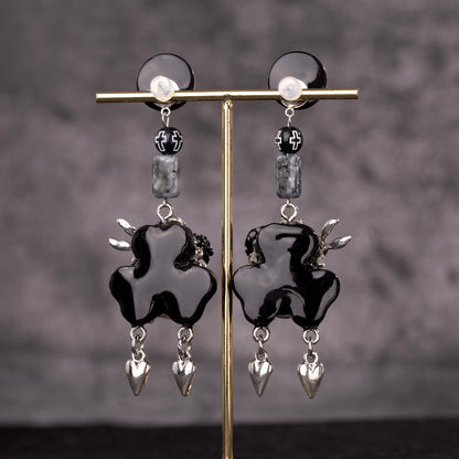 Black and White Killing Heart Freak Baby Earrings