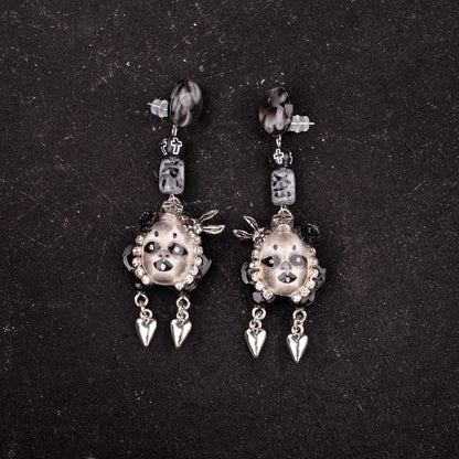 Black and White Killing Heart Freak Baby Earrings