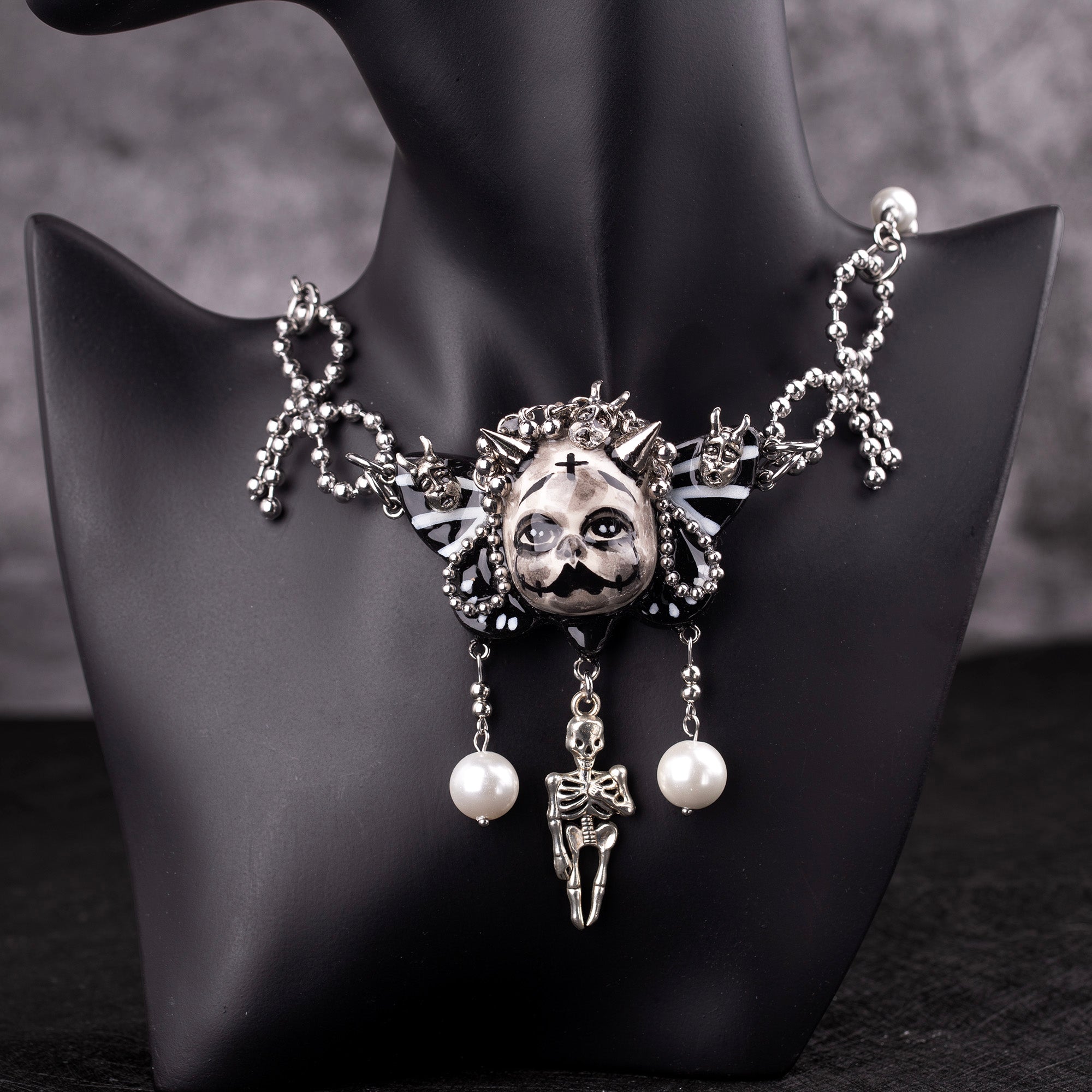 Horned Skeleton Butterfly Gothic Doll Necklace