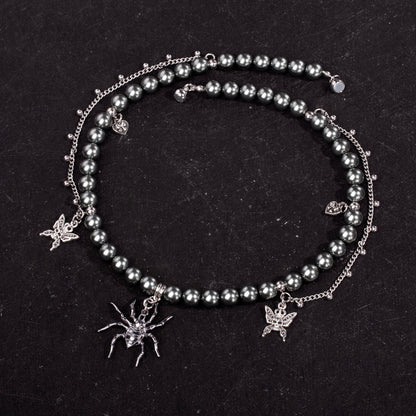 Black Spider Silver Wing Necklace