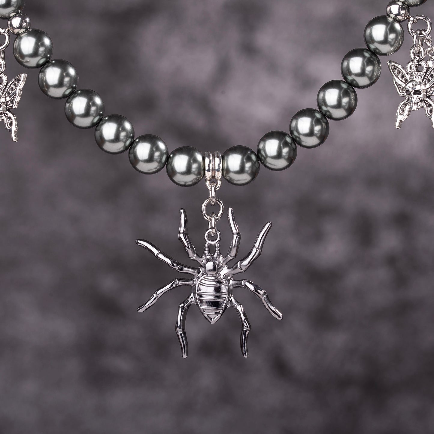 Black Spider Silver Wing Necklace