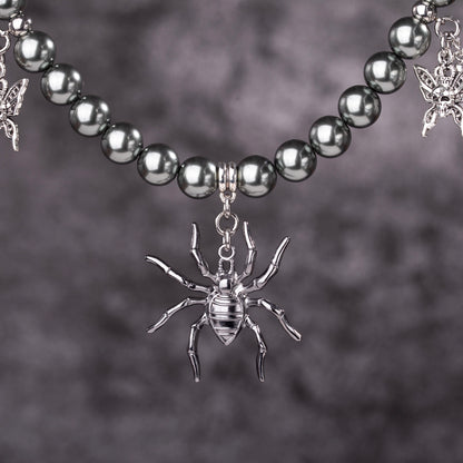 Black Spider Silver Wing Necklace