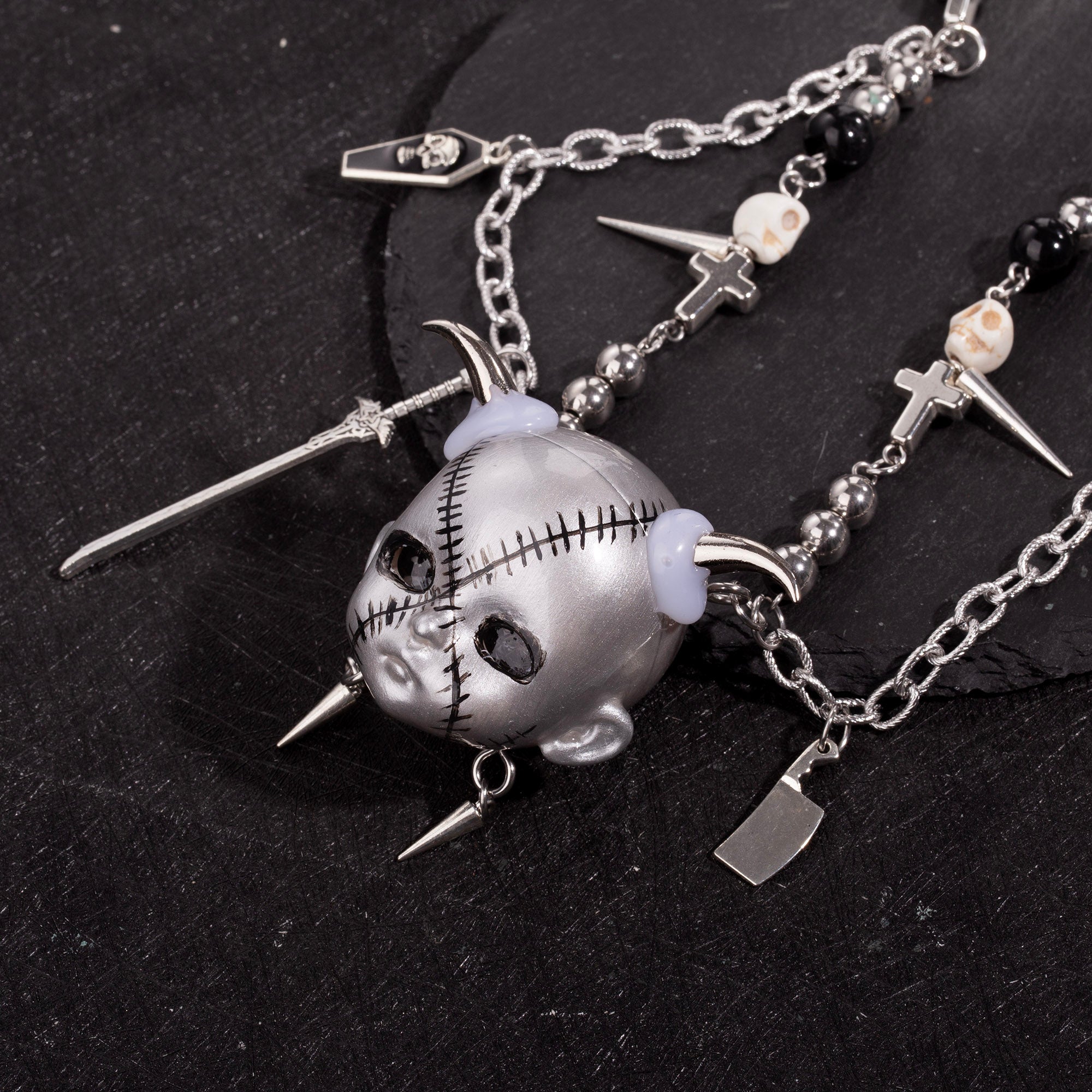 Silver Scar Baby Head Necklace