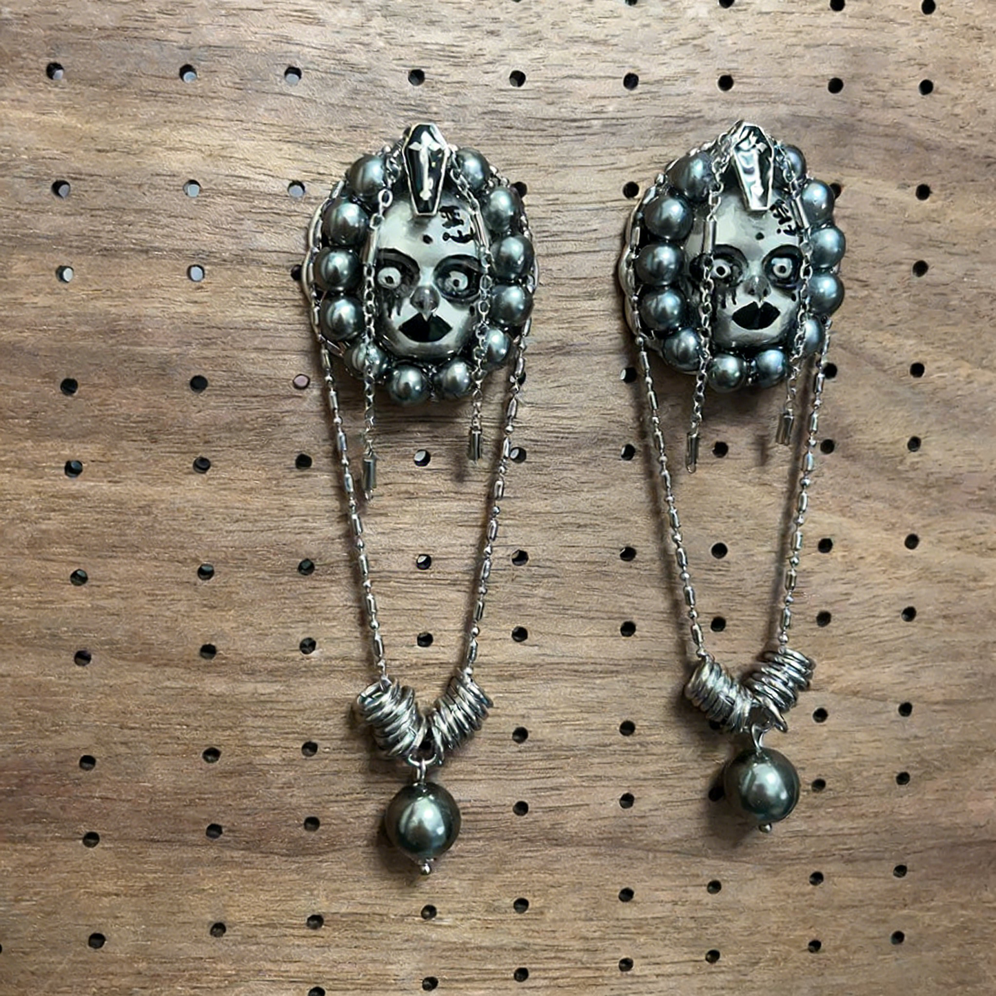 Evil Face Beaded Chain Earrings