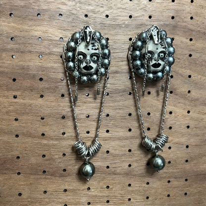 Evil Face Beaded Chain Earrings