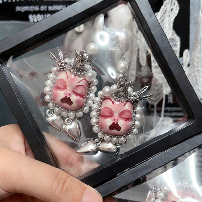 Pink Crown Bunny Heart Freak Baby Earrings