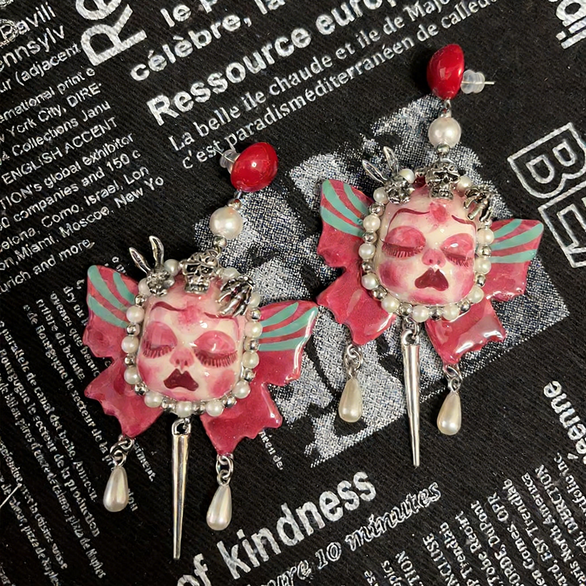 Butterfly Wing Skull Bunny Freak Baby Earrings