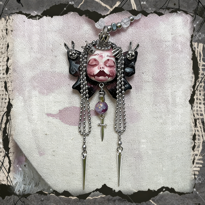 Pink Nightmare Butterfly Crown Gothic Doll Necklace