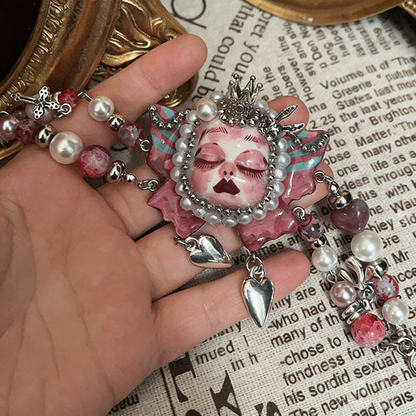 Pink Butterfly Crown Heart Bracelet