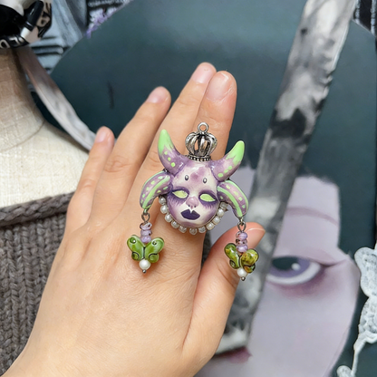 Purple Horn Butterfly Pendant Ring