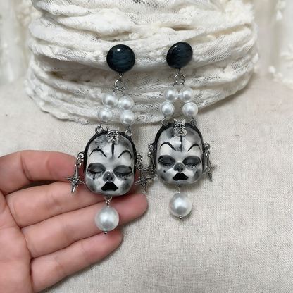 Black and White Skull Star Earrings