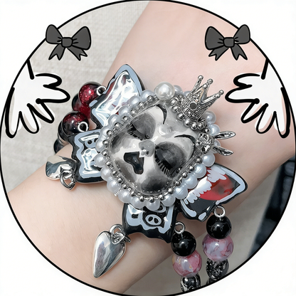 Black Butterfly Crown Heart Bracelet