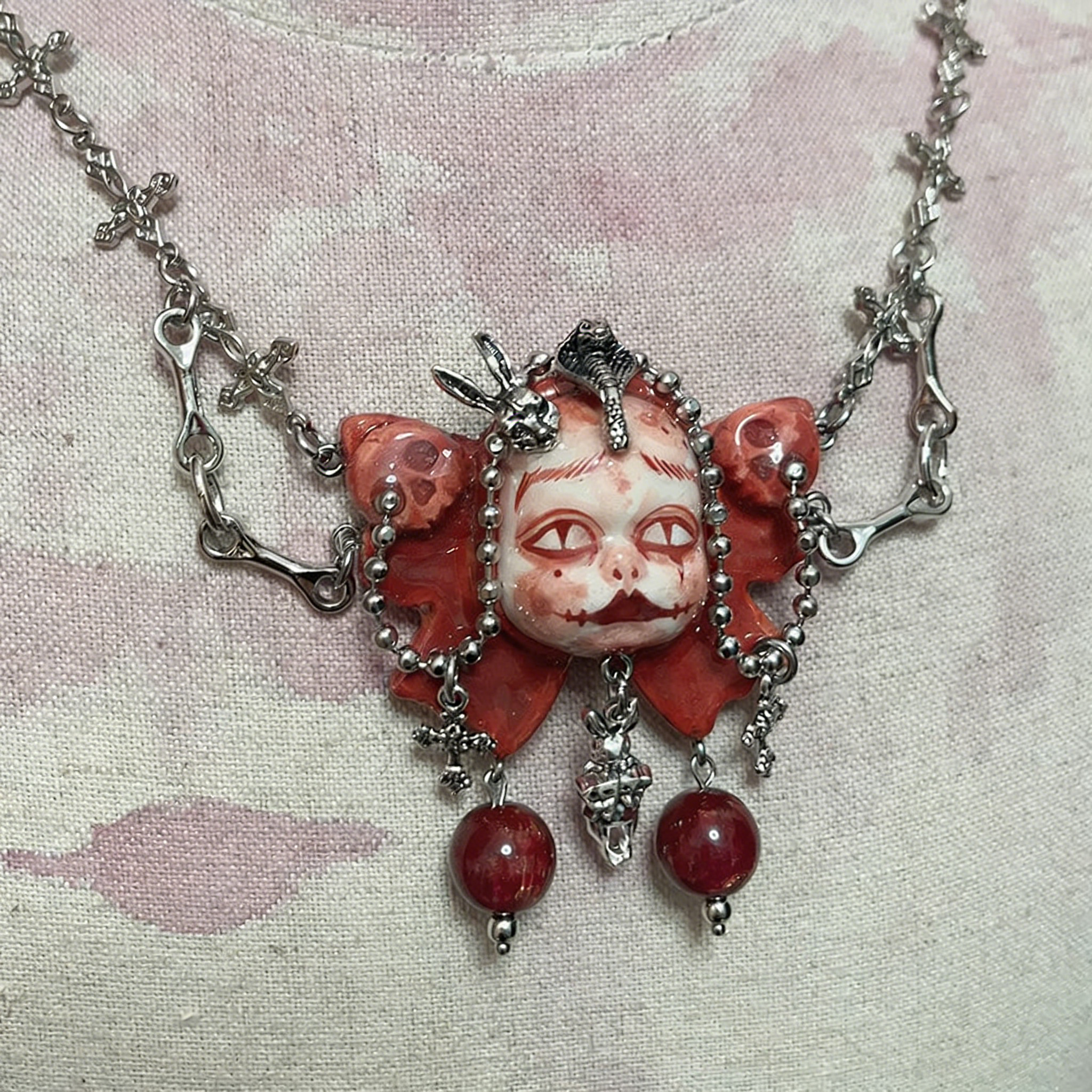 Blood Butterfly Puppet Gothic Doll Necklace