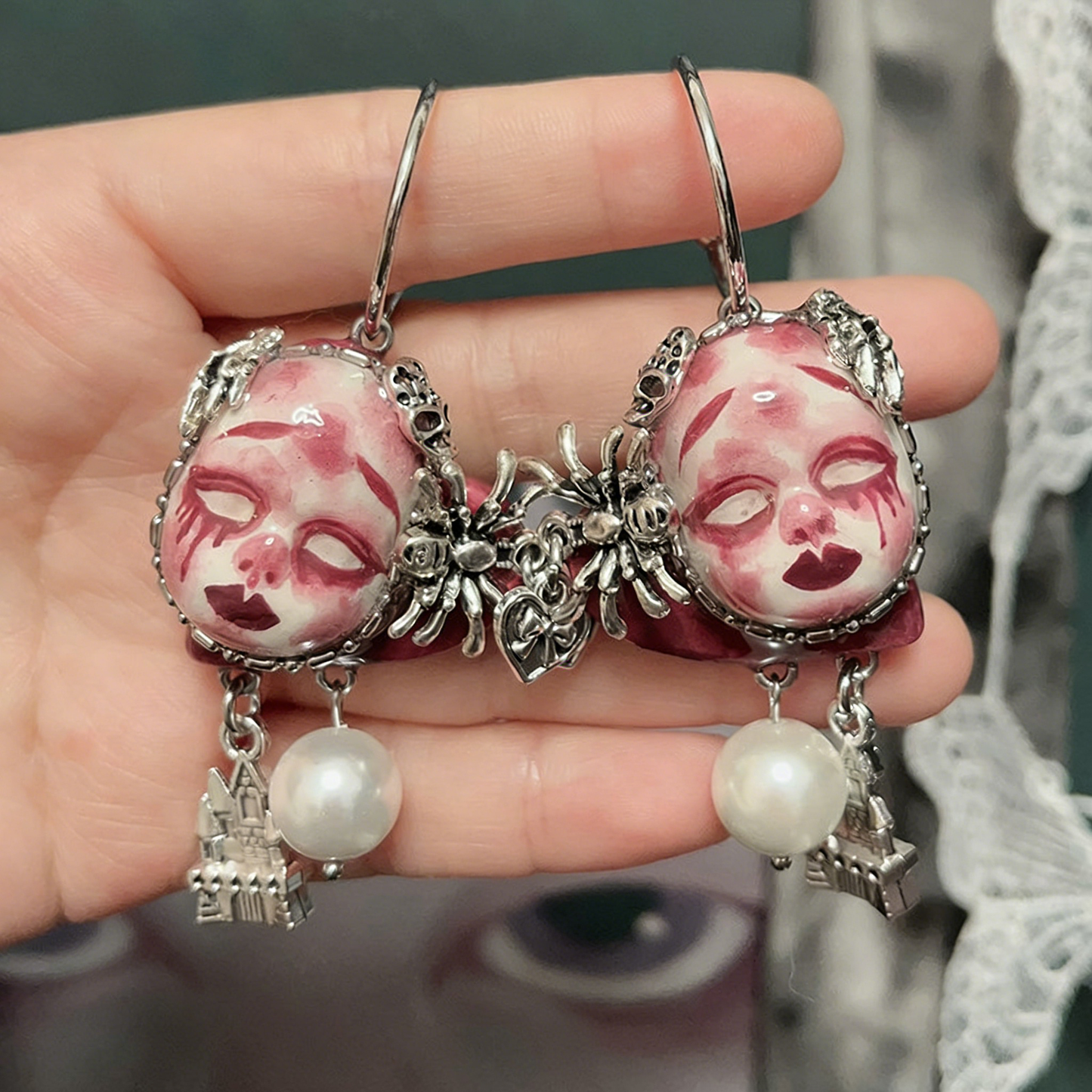 Bloody Tears Spider Castle Freak Baby Earrings
