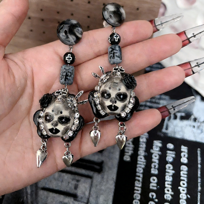 Black and White Killing Heart Freak Baby Earrings