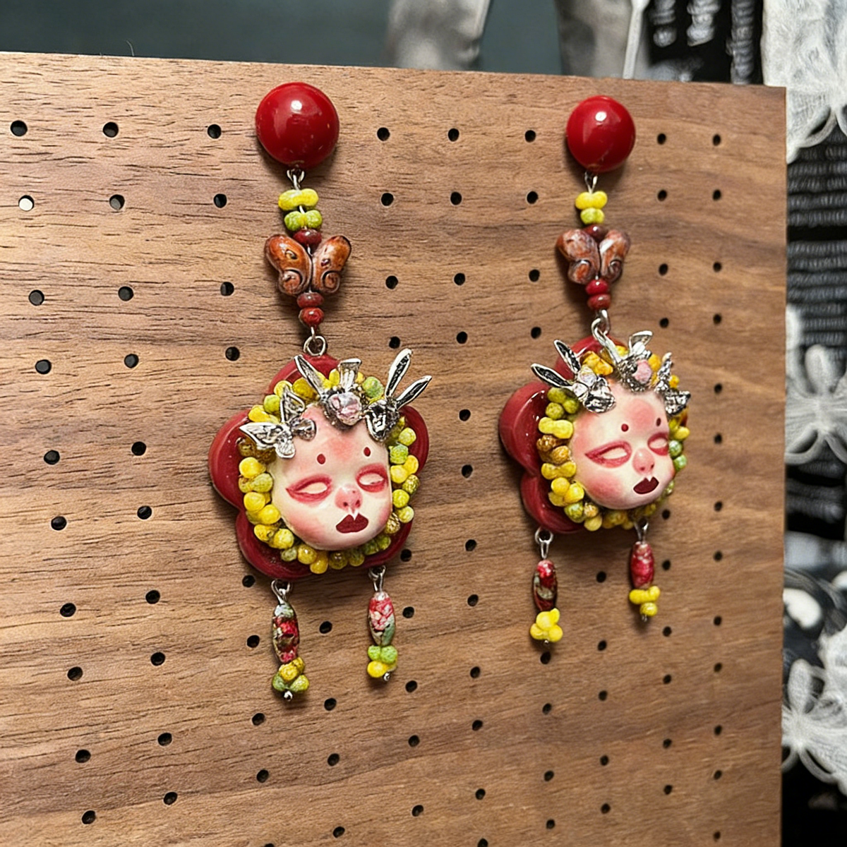 Red Butterfly Bunny Ear Freak Baby Earrings