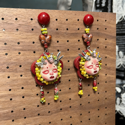 Red Butterfly Bunny Ear Freak Baby Earrings
